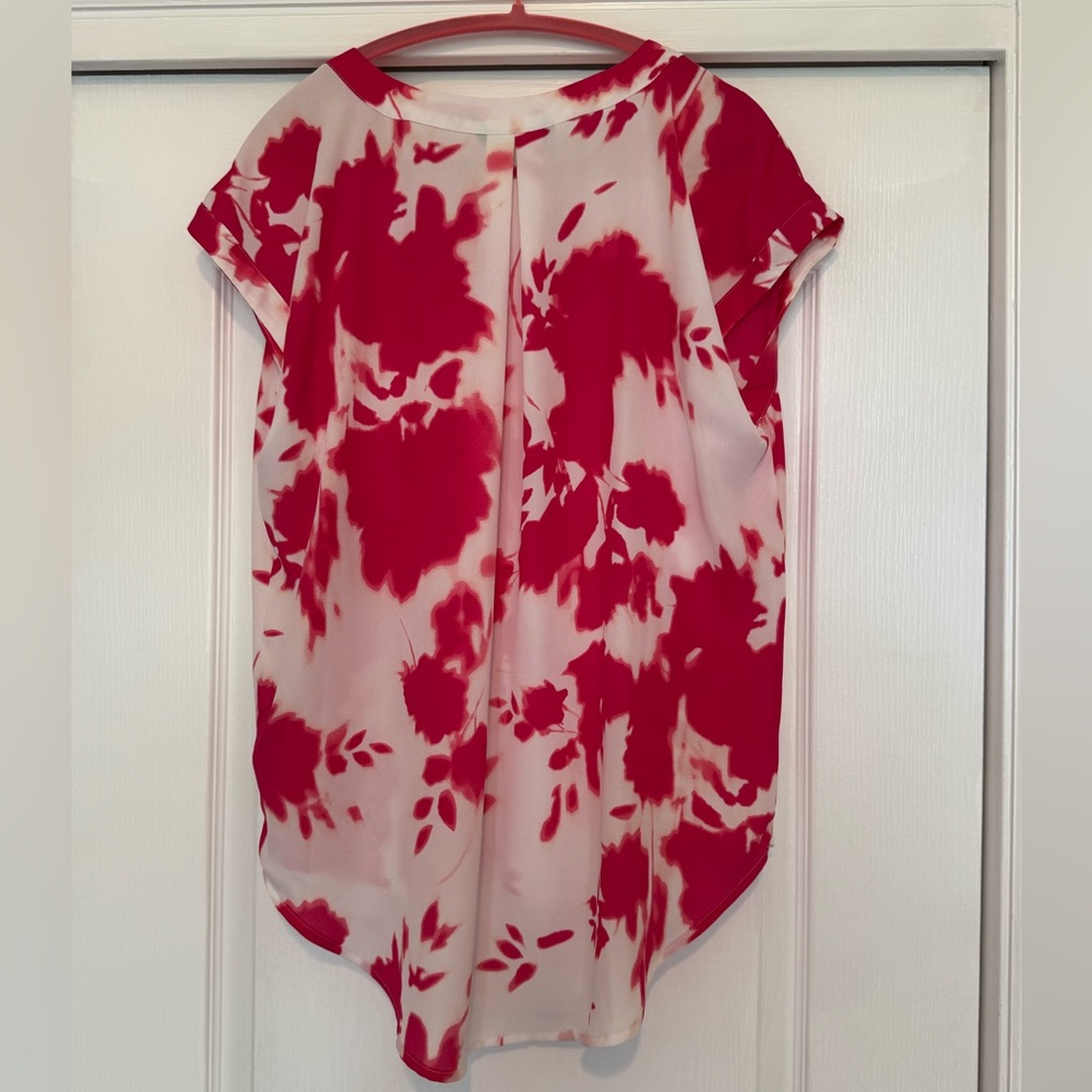 Simply Vera Vera Wang Red and White Boxy Short Sleeve Blouse